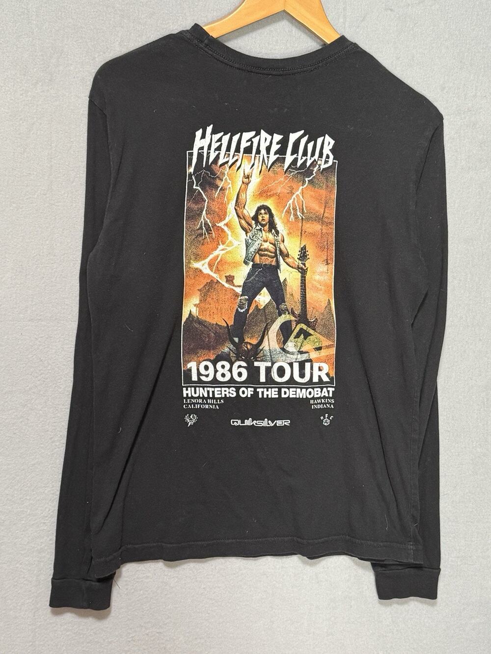 Quiksilver Stranger Things Hellfire Eddie Munson Long Sleeve Shirt Black MEDIUM